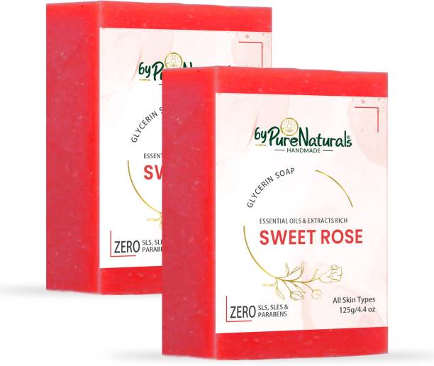 byPurenaturals Organic and Natural Glycerin Made Sweet Rose Soap For Men Women 125gm Pack of 2