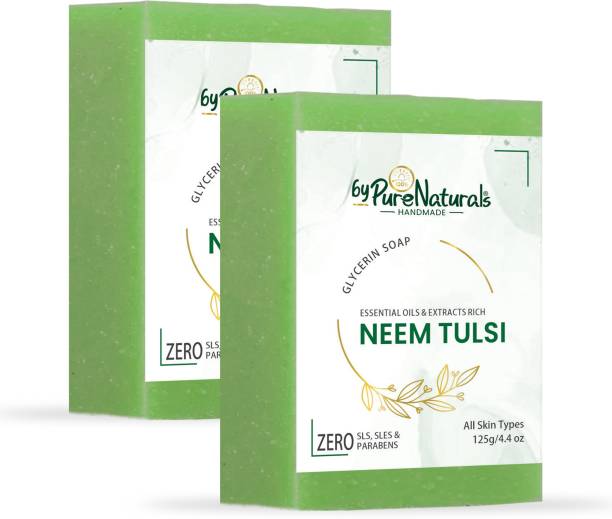 byPurenaturals Organic and Natural Glycerin Made Neem Tulsi Soap For Men Women 125gm Pack of 2…