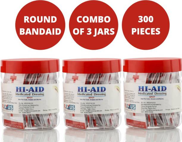Hi-Aid ROUND SPOT BANDAID COMBO OF 3 JARS (300 SPOT BANDAGES) Adhesive Band Aid