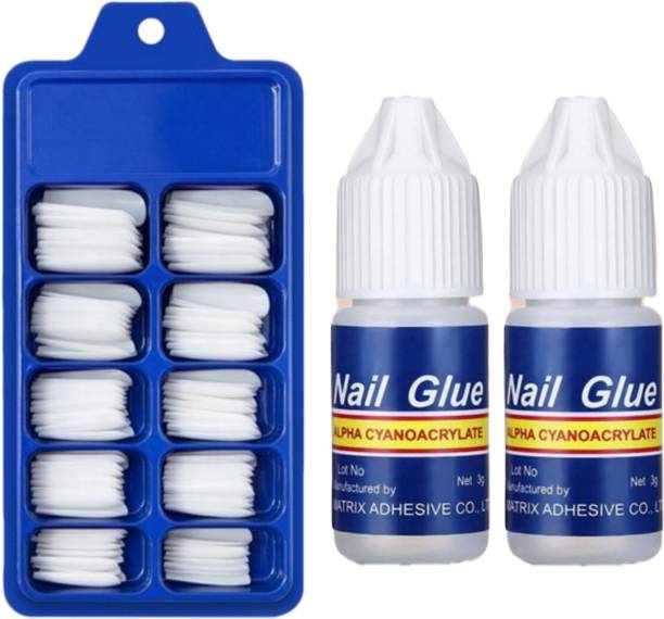 DEVEDITZ Artificial Gold Finger Empress Curve Tips Fake Nails & Glue Bottles 2PCS (3 ITEM)