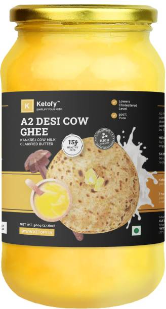 Ketofy A2 Cow Ghee | Contains Beta-Casein Protein | Nourishing | Pure & Authentic Ghee 500 g Mason Jar