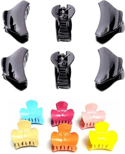 Zintalic 6 Pcs Black Unbreakable Clutcher(08) Claw With 6 Pcs Multicolor Clutcher04 Hair Accessory Set