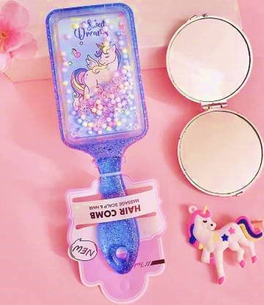 SARASI Cute Unicorn Print Glitter Hair Brush Comb For Kids & Girls[Pack Of: 1, Blue]