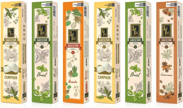 Zed Black Aarogyam Premium Incense Sticks for Everyday Use | Aroma Fragrance Sticks Pooja Agarbatti Pack of 6 Kewda, Basil, Cinnamon