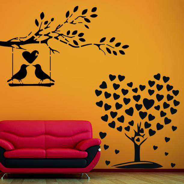 ARandNJ Combo Painting Wall Stencils, (Size:- 16 X 24 Inch) Nature Pattern Theme- Love Birds and Love Tree DIY Reusable Design Ideal For Bedroom, Drawing Room, Office, Cafe & Restaurant Decoration Modern Wall Arts Stencil