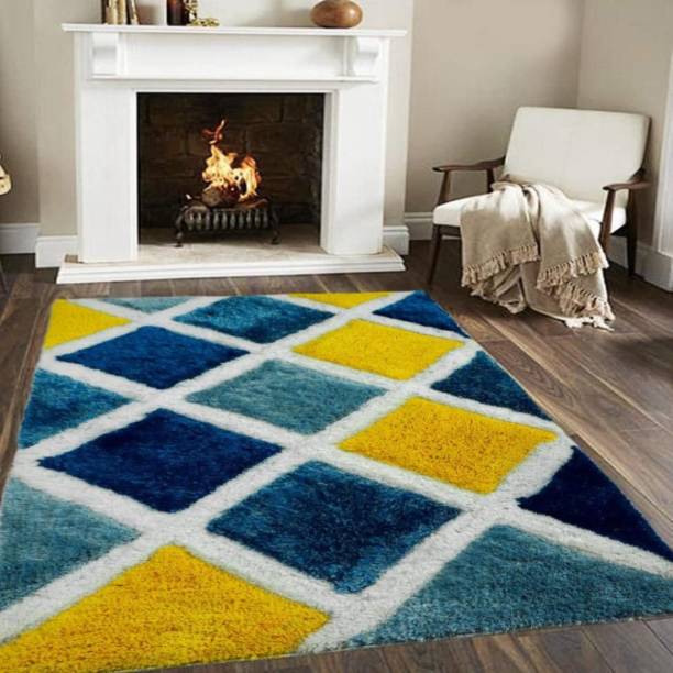 RM Handloom Yellow, Blue, Multicolor, Light Blue Polyester Carpet