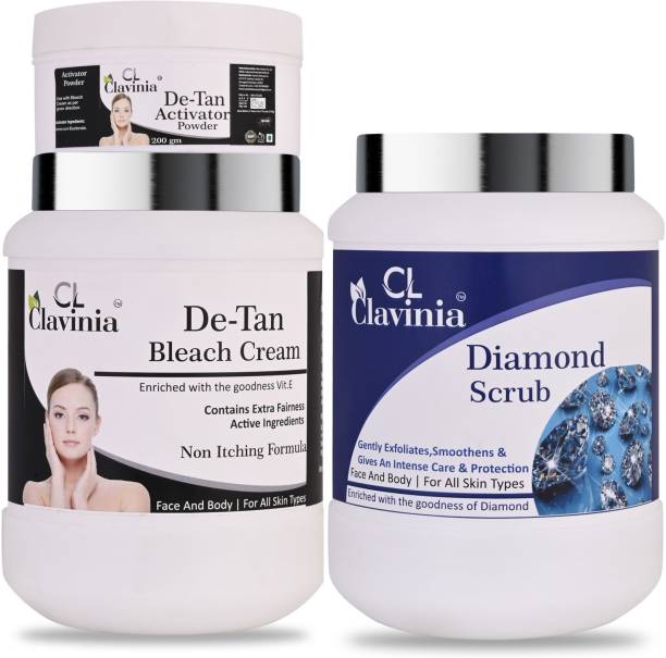 CLAVINIA De-Tan Bleach Cream 1 Kg + Diamond Scrub 1000 ml ( Pack Of 2)