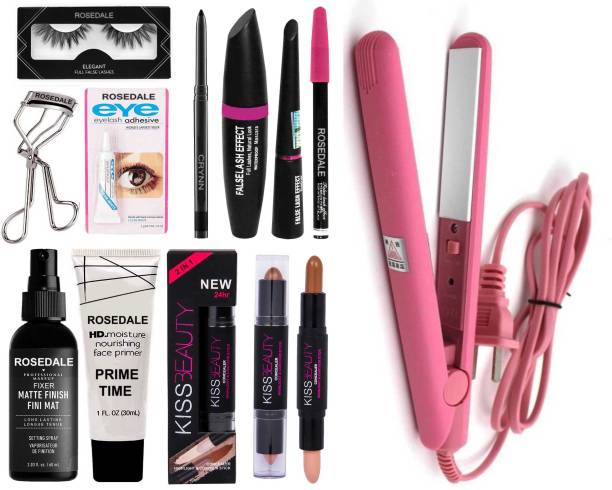 Crynn Rosedale 3in1 Eyeliner Mascara Eyebrow Nude Rose Puff Foundation Lipstick Glam Eyelash & False Eyelash Pair Adhesive Glue Curler