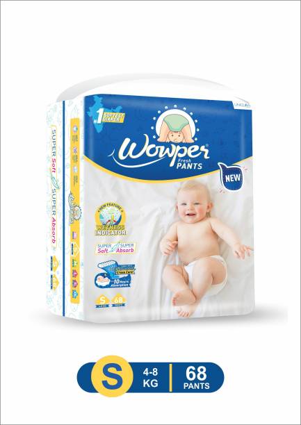 Wowper Fresh Baby Diapers Pants | Wetness Indicator | Upto 10 Hrs Absorption |4-8 Kg - S
