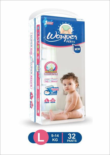 Wowper Fresh Baby Diapers Pants | Wetness Indicator | Upto 10 Hrs Absorption |9-14 Kg - L