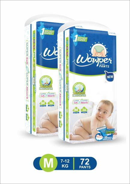 Wowper Fresh Baby Diapers Pants | Wetness Indicator | Upto 10 Hrs Absorption | 7-12 Kg - M