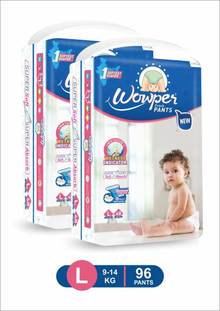 Wowper Fresh Baby Diapers Pants | Wetness Indicator | Upto 10 Hrs Absorption | 9-14 Kg - L