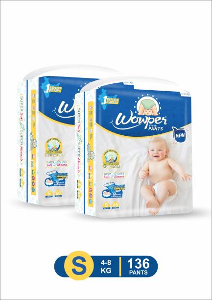 Wowper Fresh Baby Diapers Pants | Wetness Indicator | Upto 10 Hrs Absorption | 4-8 Kg - S