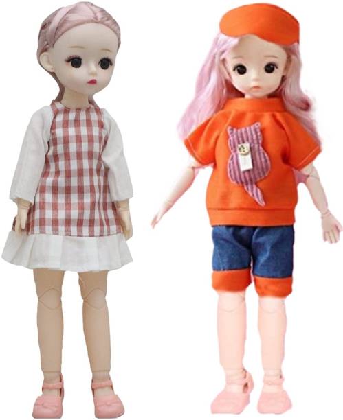 Tickles Set Movable Jointed Makeup Cute Girl Brown Eyes Fashionable Doll Set of 2