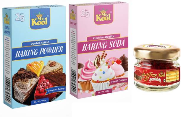 Mr.Kool Organic Kashmiri Kesar Saffron 1g for pregnant women.Baking Soda Premium Quality Baking Soda Powder (100 g) and Premium Double Action Cake Baking Powder (100 g) Combo