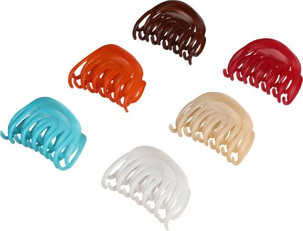 AccessHer Women Set of 6 Claw Clips Multicolor Acrylic Material Medium Size Hair Clip