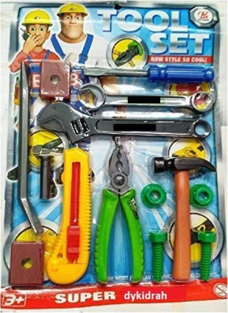 Dykidrah 10 Pieces Engineering Construction Carpenter Tool Toy Set for kids Boys Hammer