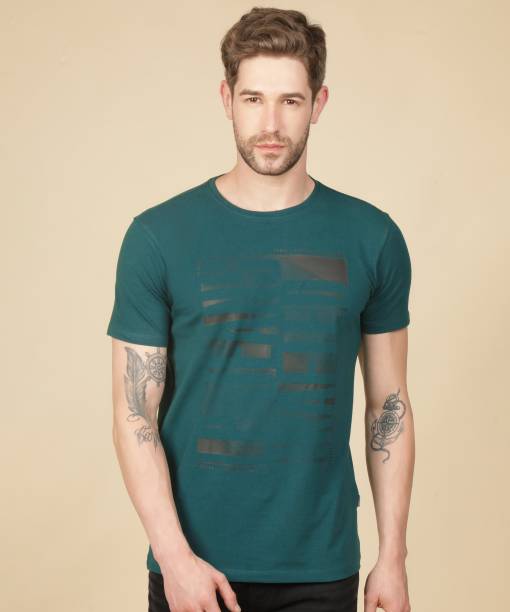 Louis Philippe Jeans Printed Men Round Neck Dark Green T-Shirt