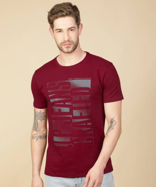 Louis Philippe Jeans Printed Men Round Neck Maroon T-Shirt