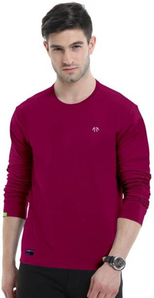 Men Solid Round Neck Red T-Shirt Price in India