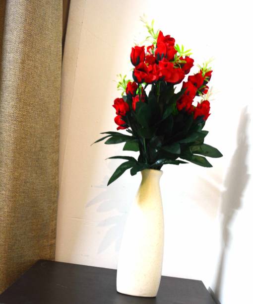 Renhomz Ceramic Vase - Offwhite Matte Finish | Flower Vase Diffuser Size-(22.3 cm) Ceramic Vase