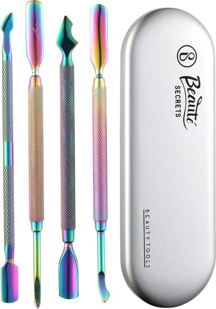 Beauté Secrets Cuticle Pusher Kit - Dual End Nail Gel Polish Removal Pushers - Rainbow Color Stainless Steel Manicure Tools Dual Ended Cuticle Pusher