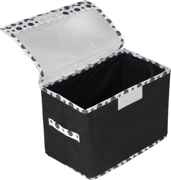 Heart Home Storage Box Dot Print Foldable Small Non-Woven Storage Box With Tranasparent Lid (Black) 44HH0410
