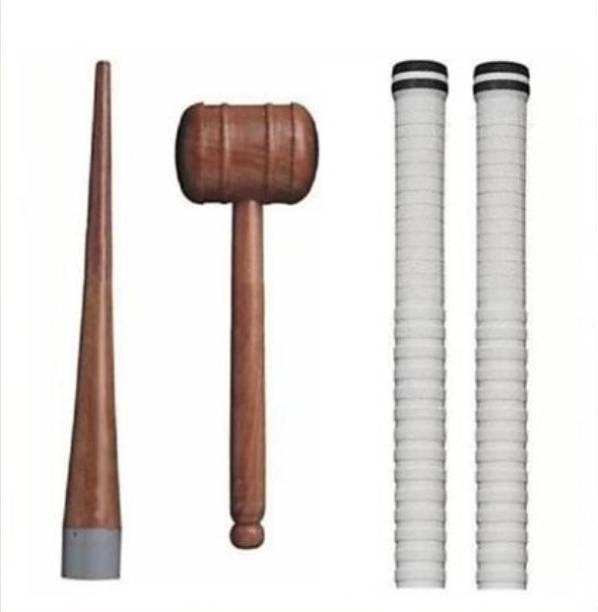 Krullers 2 white Grips ,1 Cricket Bat Knocking Hammer with 1 Wooden Handle Cone,Pack of 4