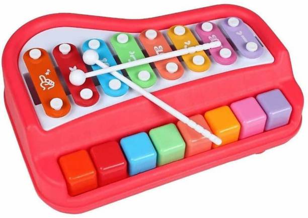 Goyal's Musical Big Size 8 Keys Xylophone Cum Piano, Non-Battery Toy for Kids - Red