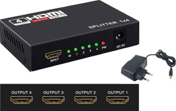 Technobyte HDMI Splitter 1 x 4 (1 Input - 4 output) with power supply adapter Media Streaming Device