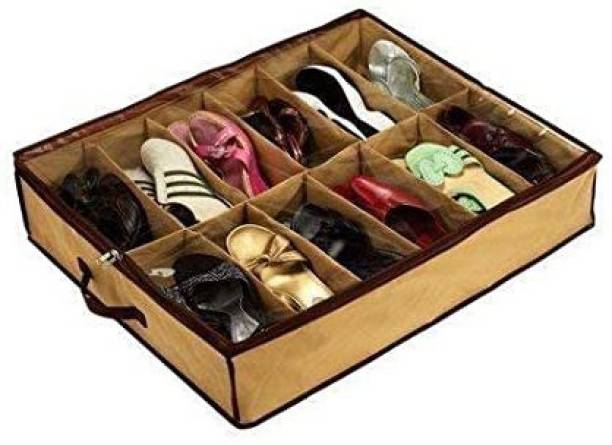 Allliance 1 PC Under The Bed 12 Pair Multi Purpose Shoe Organizer Solid Wood Shoe Rack