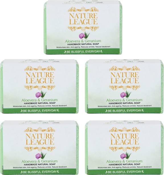 Nature League ALOEVERA & GERANIUM Natural Handmade Soap with Goat Milk & Shea Butter 5X100 gms