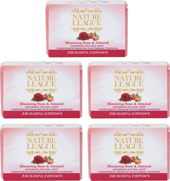Nature League BLOOMING ROSE & ALMOND Natural Handmade Soap with Goatmilk,Shea Butter 5X100 gms