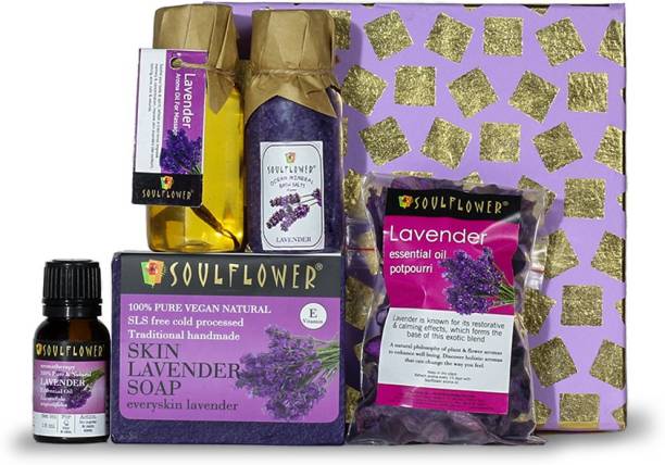 Soulflower Lavender Try Me Bath GiftsetColorful and Handcrafted Gift Box