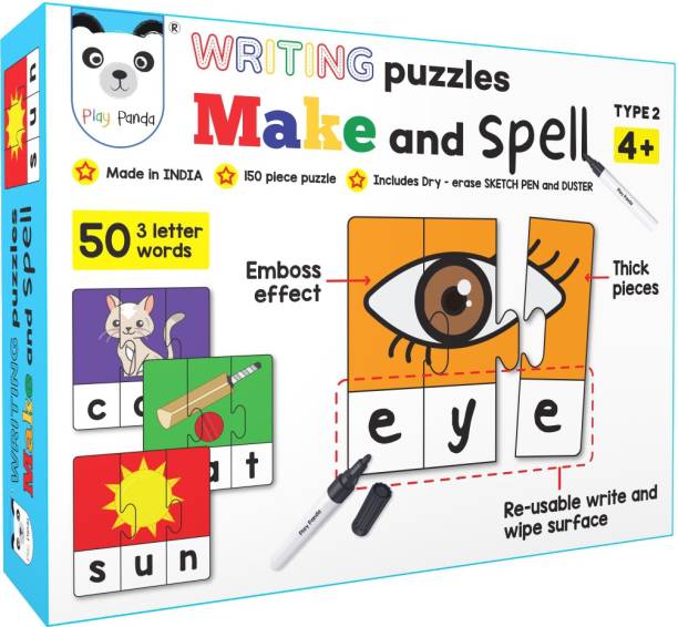 PLAY PANDA Make and Spell Type 2 - 150 Piece Spelling Puzzle with Write & Wipe Feature