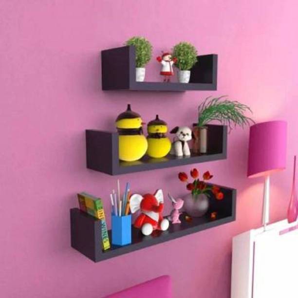 TilakCraftsVilla Wall Rack For Living Room MDF Black(No. Of Shelf -3) MDF (Medium Density Fiber) Wall Shelf