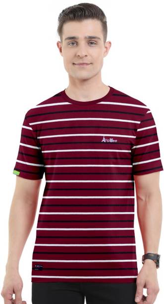 Men Striped Round Neck Multicolor T-Shirt Price in India