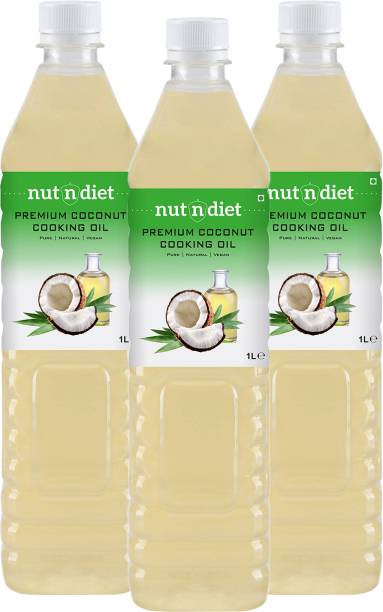 nutndiet Premium Coconut Cooking Oil| Pure | Natural | PET Bottle (3 Litre) (1 Litre X 3) Coconut Oil PET Bottle