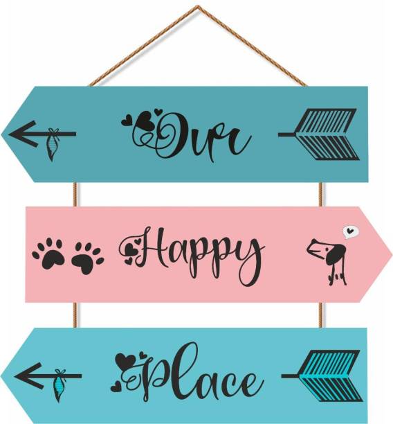 AMIT FASHION HUB Wooden Our Happy Place Beautiful wooden wall hanging for home wall decoration item Name Plate