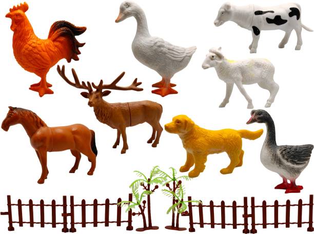 Jo Baby Domestic Farm Animals Toy Figures Playing Set for Kids-Pack of 8 Pcs