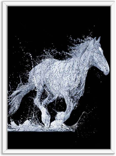 Painting Mantra Black & White Horse Canvas Painting with Wooden Frame Canvas 23 inch x 17 inch Painting