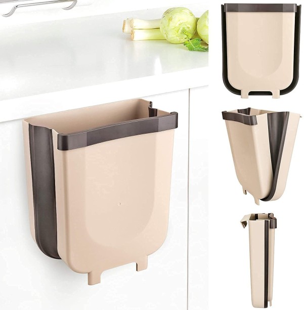 Brown Upgraded Hanging Trash Can with Trash Bag Holder Folded Trash Bin for Kitchen Cabinet Door,Collapsible Small Compact Garbage Can Waste Bin for Kitchen Living Room Bathroom Car Office 