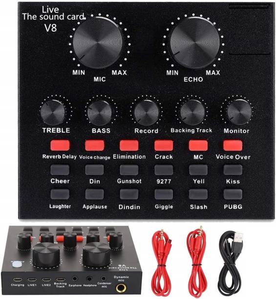 TechBlaze V8 Mixer Sound Card External USB Audio Interface with Sound Effects Digital Sound Mixer
