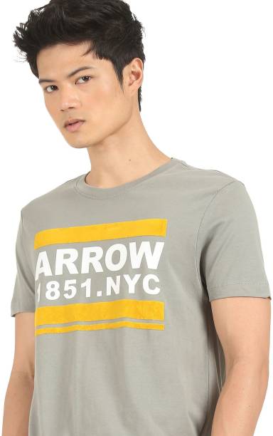 ARROW Printed Men Round Neck Grey T-Shirt