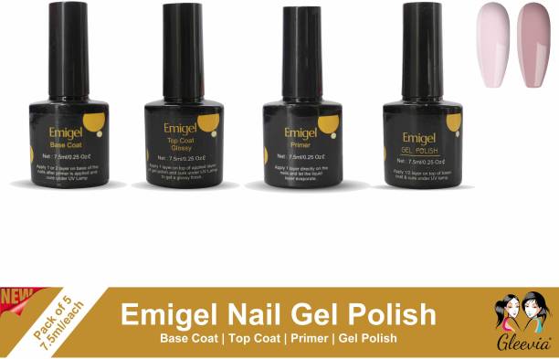 Gleevia Combo Kit of UV Nail Primer, Top Coat Glossy, Base Coat and 2pc Gel Polish 7.5ml/each Code:E15-E16