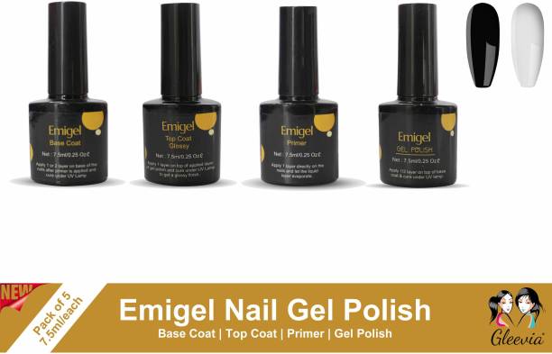 Gleevia Combo Kit of UV Nail Primer, Top Coat Glossy, Base Coat and 2pc Gel Polish 7.5ml/each Code:E29-E30