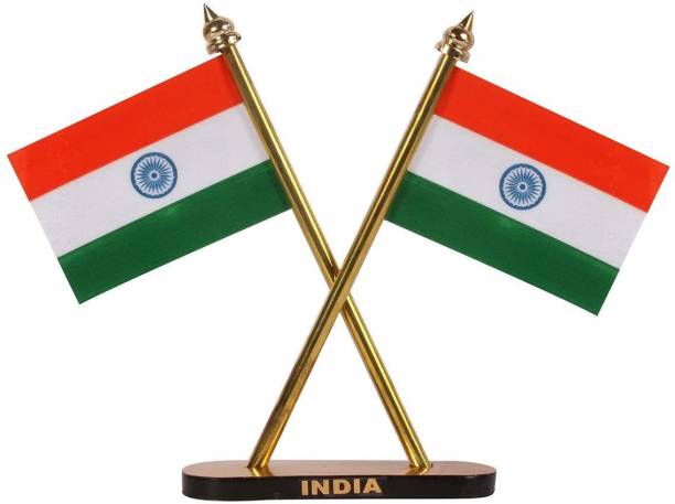 KIING Indian Flag in Pair with Satyamev Jayate Symbol for Car Desk &amp; Office Table Double Sided Wind Car Dashboard Flag Flag