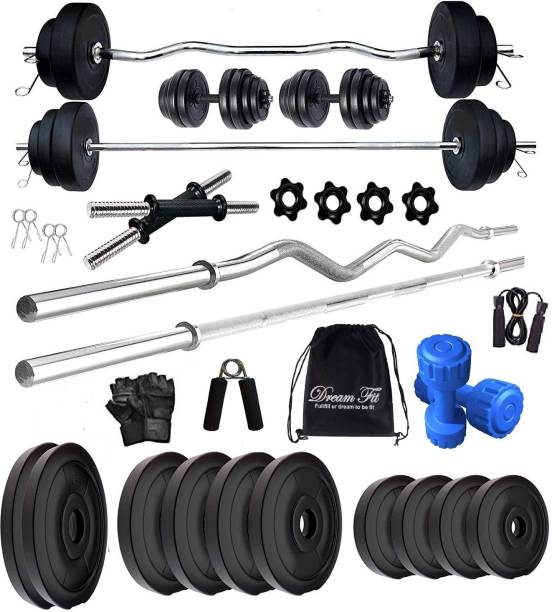 DreamFit 50 kg 50 kg Home gym with 3ft Straight Rod, 3ft Curl Rod, pair of 2 kg pvc Dumbbells Home Gym Combo