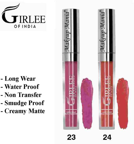 Makeup Mania Girlee Non Transfer Matte Liquid Lipstick, 23 Light Purple, 24 Coral Peach
