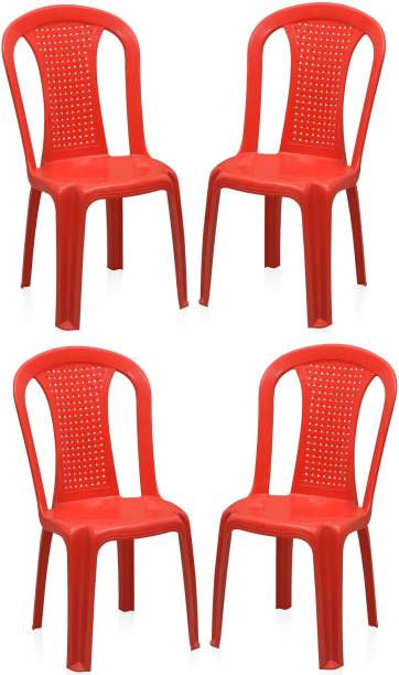 Highway Moulded Durable Chair Pack of 4,(Red) Plastic Outdoor Chair